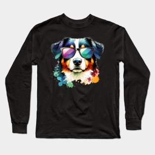 Watercolor Appenzeller Sennehund Dog Wearing Sunglasses Long Sleeve T-Shirt